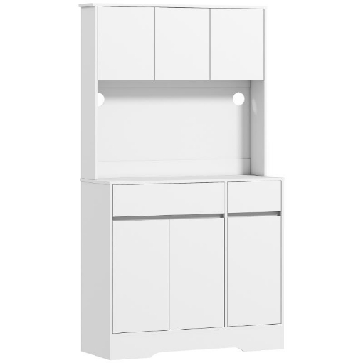 CREDENZA DA CUCINA MODERNA CON 4 ARMADIETTI, 2 CASSETTI E RIPIANI REGOLABILI, 100X38X180 CM, BIANCO