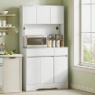 CREDENZA DA CUCINA MODERNA CON 4 ARMADIETTI, 2 CASSETTI E RIPIANI REGOLABILI, 100X38X180 CM, BIANCO