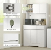 CREDENZA DA CUCINA MODERNA CON 4 ARMADIETTI, 2 CASSETTI E RIPIANI REGOLABILI, 100X38X180 CM, BIANCO
