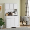 CREDENZA DA CUCINA MODERNA CON 4 ARMADIETTI, 2 CASSETTI E RIPIANI REGOLABILI, 100X38X180 CM, BIANCO