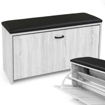 SCARPIERA PANCA IN LEGNO TRUCIOLARE CON CUSCINO, PANNELLO POSTERIORE BIANCO LEGNO 80 X 24 X 41 CM