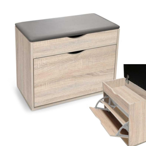 SCARPIERA IN LEGNO MDF CON CUSCINO CONTENITORE ROVERE 63 X 30 X 50 CM 