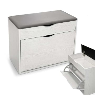 SCARPIERA IN LEGNO MDF CON CUSCINO CONTENITORE BIANCO 63 X 30 X 50 CM 