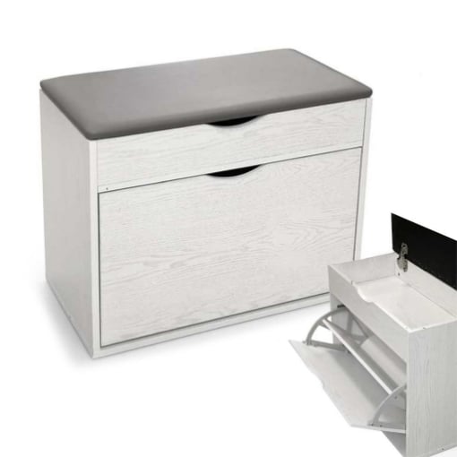 SCARPIERA IN LEGNO MDF CON CUSCINO CONTENITORE BIANCO 63 X 30 X 50 CM 
