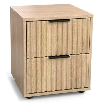 COMODINO 2 CASSETTI IN LEGNO TRUCIOLARE CON MELAMINICO, GUIDE METALLICHE ROVERE 40 X 30 X 45 CM