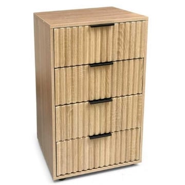 COMODINO 4 CASSETTI IN LEGNO TRUCIOLARE CON MELAMINICO, GUIDE METALLICHE ROVERE 50 X 40 X 83 CM