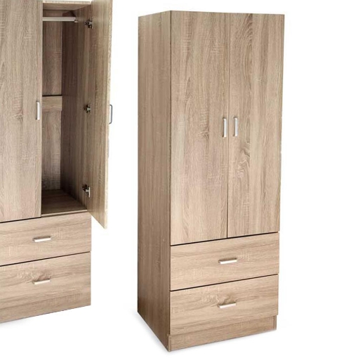 ARMADIO 2 ANTE 2 CASSETTI LEGNO TRUCIOLARE ROVERE 60X42X180 CM