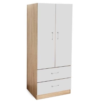 ARMADIO GUARDAROBA IN LEGNO CON 2 ANTE E CASSETTI BICOLOR 80 X 52 X 190 CM