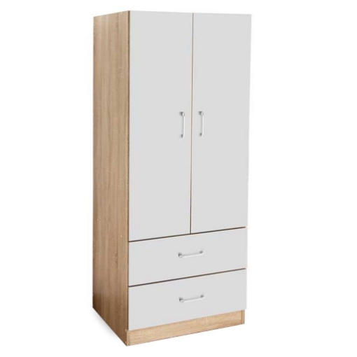 ARMADIO GUARDAROBA IN LEGNO CON 2 ANTE E CASSETTI BICOLOR 80 X 52 X 190 CM