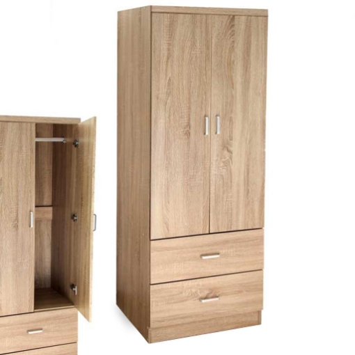 ARMADIO GUARDAROBA IN LEGNO CON 2 ANTE E CASSETTI ROVERE NATURALE 80 X 52 X 190 CM