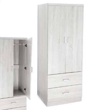 ARMADIO GUARDAROBA IN LEGNO CON 2 ANTE E CASSETTI BIANCO LEGNO 80 X 52 X 190 CM