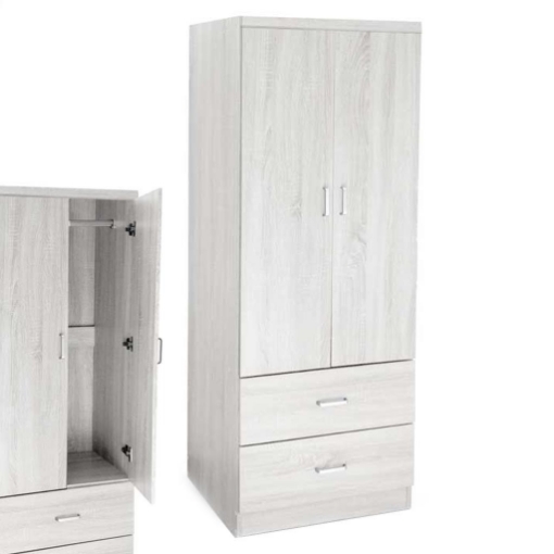 ARMADIO GUARDAROBA IN LEGNO CON 2 ANTE E CASSETTI BIANCO LEGNO 80 X 52 X 190 CM