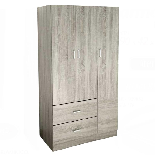 ARMADIO IN LEGNO CON 3 ANTE E CASSETTI 90 X 42 X 180 CM COLORE OLMO