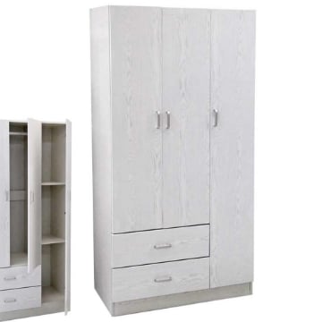 ARMADIO IN LEGNO CON 3 ANTE E CASSETTI 120 X 52 X 190 CM COLORE BIANCO