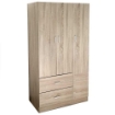 ARMADIO IN LEGNO CON 3 ANTE E CASSETTI, RIPIANI, APPENDIABITI, ROVERE 120 X 52 X 190 CM