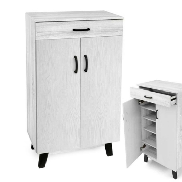 SCARPIERA ALTA STRUTTURA IN LEGNO TRUCIOLARE CON MELAMINICO 2 ANTE 4 RIPIANI 1 CASSETTO, BIANCO 60 X 32 X 108CM