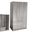 ARMADIO IN LEGNO CON 3 ANTE E 2 CASSETTI RIPIANI INTERNI, ROVERE GRIGIO 90 X 42 X 180 CM 