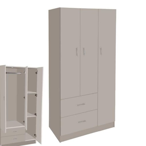 ARMADIO IN LEGNO CON 3 ANTE E 2 CASSETTI RIPIANI INTERNI, TORTORA 90 X 42 X 180 CM 