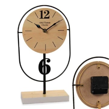 OROLOGIO ANALOGICO DA TAVOLO EFFETTO LEGNO CON STRUTTURA IN METALLO NERO 31 CM