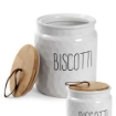 PORTA BISCOTTI MODELLO ONDULATO BIANCO CON TAPPO IN LEGNO 15 X 18 CM