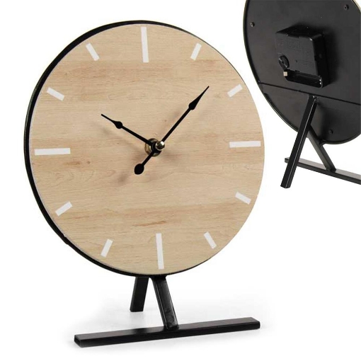 OROLOGIO DA TAVOLO TONDO IN LEGNO E METALLO STRUTTURA NERA 19X9X22CM 