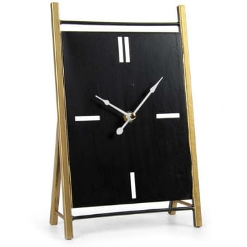 OROLOGIO DA TAVOLO RETTANGOLARE CON QUADRANTE IN LEGNO E STRUTTURA METALLO NERO 17 X 7 X 27 CM