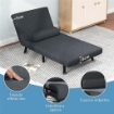 POLTRONA LETTO 3 IN 1 CON SCHIENALE REGOLABILE E CUSCINO IN TESSUTO EFFETTO LINO E ACCIAIO GRIGIO SCURO