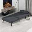 POLTRONA LETTO 3 IN 1 CON SCHIENALE REGOLABILE E CUSCINO IN TESSUTO EFFETTO LINO E ACCIAIO GRIGIO SCURO