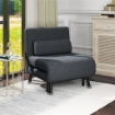 POLTRONA LETTO 3 IN 1 CON SCHIENALE REGOLABILE E CUSCINO IN TESSUTO EFFETTO LINO E ACCIAIO GRIGIO SCURO