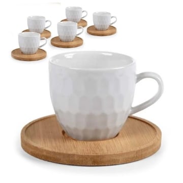SET 6 TAZZINE DA CAFFÈ CON PIATTINO IN LEGNO