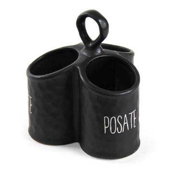PORTA POSATE NERO MODELLO ONDULATO IN CERAMICA 17 X 18 CM 