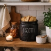 PORTA BISCOTTI MODELLO ONDULATO NERO CON TAPPO IN LEGNO 15 X 18 CM