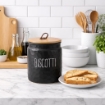 PORTA BISCOTTI MODELLO ONDULATO NERO CON TAPPO IN LEGNO 15 X 18 CM