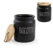 PORTA BISCOTTI MODELLO ONDULATO NERO CON TAPPO IN LEGNO 15 X 18 CM