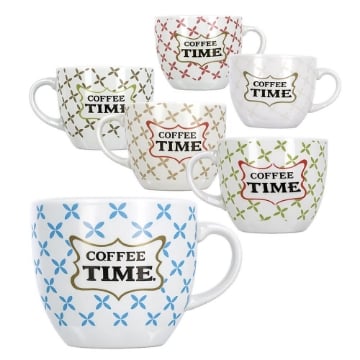 SET 6 TAZZINE CAFFE "COFEE TIME" 80CC PASTELLO ASSORTITO