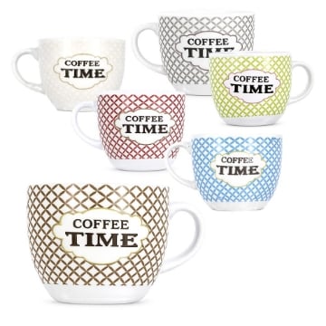 SET 6 TAZZINE DA CAFFE "COFEE TIME" A QUADRETTI PASTELLO 80CC ASSORTITO