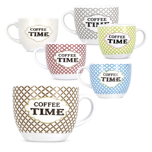 SET 6 TAZZINE DA CAFFE "COFEE TIME" A QUADRETTI PASTELLO 80CC ASSORTITO