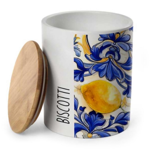 BISCOTTIERA TONDA "SOLEA" CON TAPPO IN LEGNO 13 X 17 CM