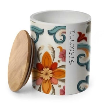 BISCOTTIERA TONDA "ROMANTIC" CON TAPPO IN LEGNO 13 X 17 CM
