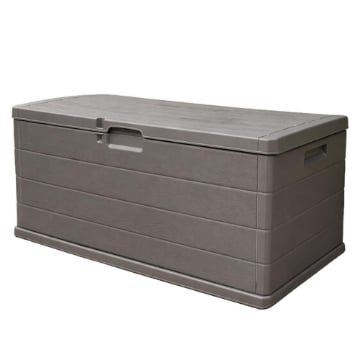 BAULE CASSAPANCA MULTIUSO GIOVE DA ESTERNO E INTERNO, CONTENITORE, STOCCAGGIO, ORGANIZZATORE, APERTURA ALTA, TAUPE EFFETTO LEGNO 340LT 118 X 59 X 57 CM MADE IN ITALY