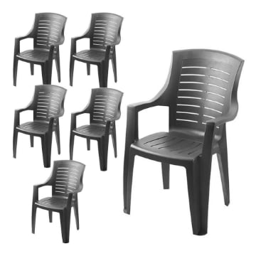 MAURY'S SET 6 SEDIE GINEVRA IN RESINA IMPILABILE ANTRACITE 91 X 60 X 55 CM