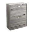 SCARPIERA 2 ANTE IN LEGNO TRUCIOLARE MELAMINICO, OGNI ANTA 2 DIVISORI IN LEGNO ROVERE GRIGIO 63 X 24 X 81 CM 