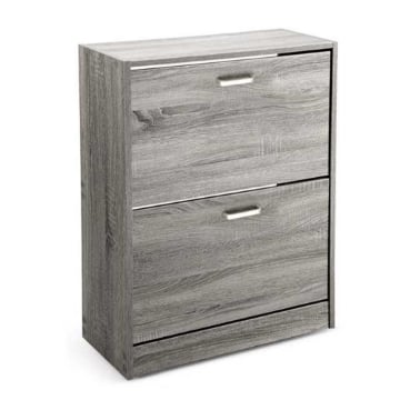 SCARPIERA 2 ANTE IN LEGNO TRUCIOLARE MELAMINICO, OGNI ANTA 2 DIVISORI IN LEGNO ROVERE GRIGIO 63 X 24 X 81 CM 
