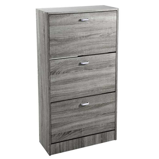 SCARPIERA 3 ANTE IN LEGNO TRUCIOLARE MELAMINICO, OGNI ANTA 2 DIVISORI IN LEGNO ROVERE GRIGIO 63 X 24 X 115 CM 