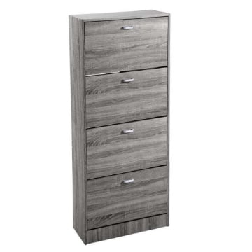 SCARPIERA 4 ANTE IN LEGNO TRUCIOLARE MELAMINICO, OGNI ANTA 2 DIVISORI IN LEGNO ROVERE GRIGIO 60 X 24 X 150 CM 