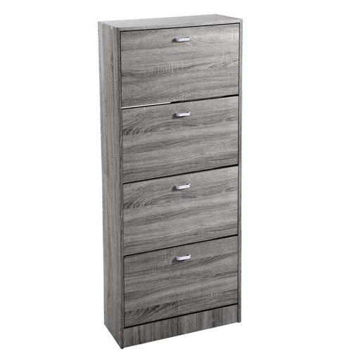 SCARPIERA 4 ANTE IN LEGNO TRUCIOLARE MELAMINICO, OGNI ANTA 2 DIVISORI IN LEGNO ROVERE GRIGIO 60 X 24 X 150 CM 