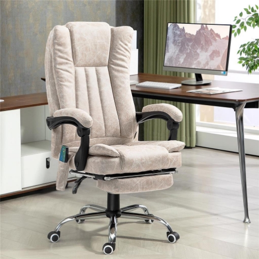 SEDIA DA UFFICIO MASSAGGIANTE E RISCALDANTE CON POGGIAPIEDI IN MICROFIBRA 62X70X113-120 CM CREMA