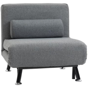 POLTRONA LETTO CON SCHIENALE REGOLABILE IN 5 POSIZIONI, TESSUTO EFFETTO LINO E ACCIAIO, 75X70X75 CM, GRIGIO