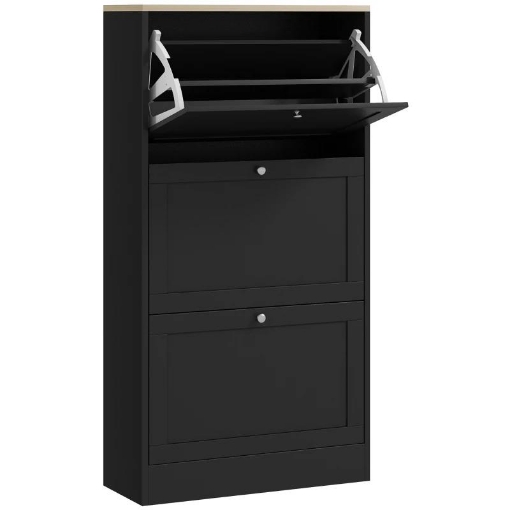 SCARPIERA SALVASPAZIO A 3 CASSETTI CON RIPIANI REGOLABILI SU 2 LIVELLI, IN LEGNO, 60X23.5X115 CM, NERO