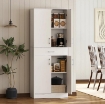 CREDENZA CUCINA ALTA CON 2 ARMADIETTI E UN CASSETTO CENTRALE, RIPIANI REGOLABILI E 4 ANTE TOTALI, BIANCO
